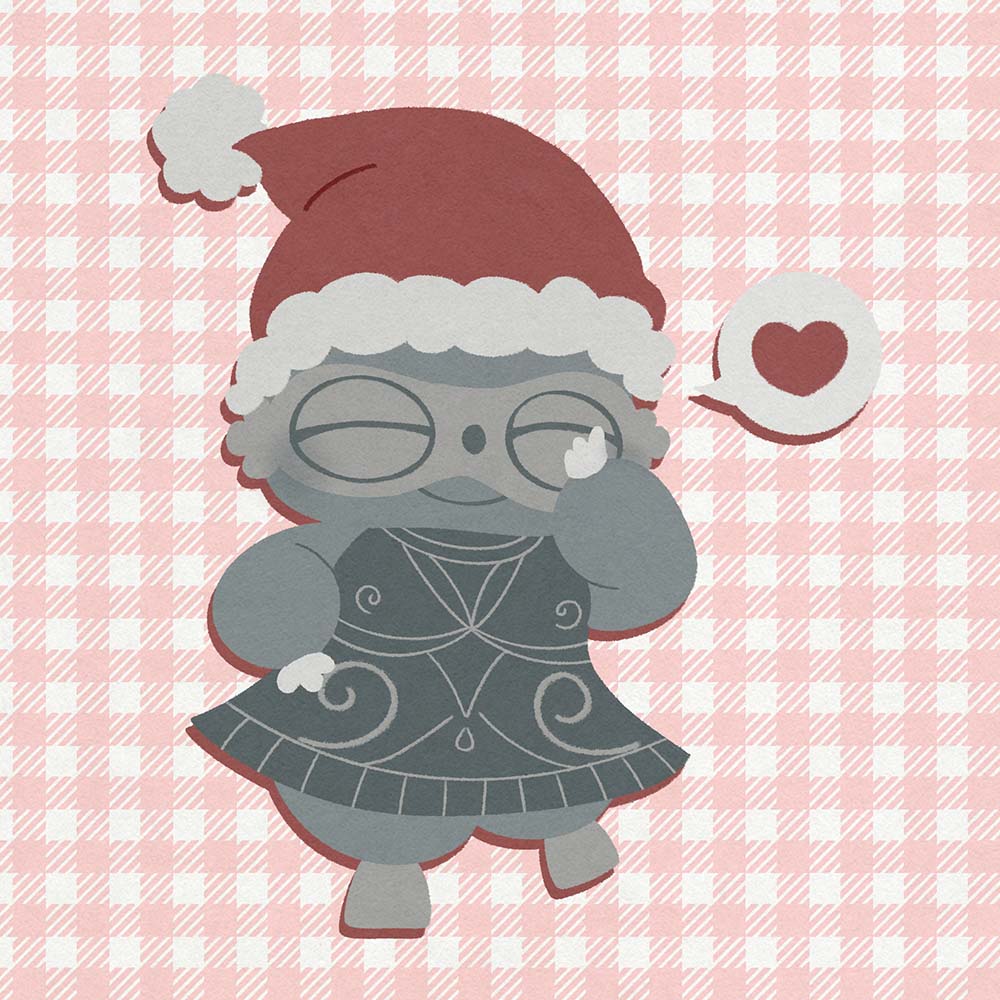 サンタ服を着せてもらって嬉しそうな遮光器土偶のイラスト